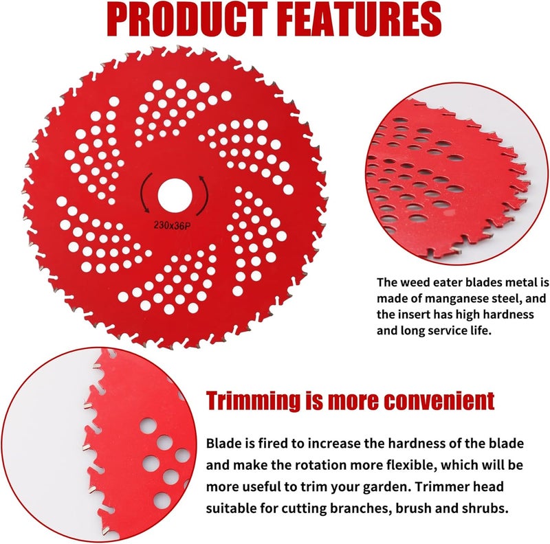 Azushwer 9" x 36 Teeth Carbide Tipped Blades & 9" x20T Carbon Steel Round Chainsaw Tooth Blades & 10" x 80T Brush Cutter Trimmer Blades with Adapter Kit - Image 5